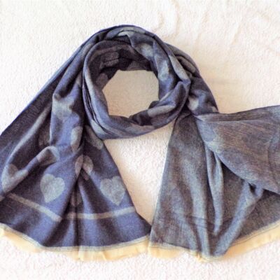 Super Soft Smooth Scarf Navy  with White Hearts  S128N
