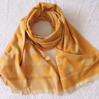 Super Soft Smooth Scarf Mustard  with White Hearts  S128Y