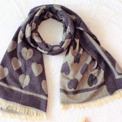 Super Soft Smooth Scarf Black with White Hearts  S128BL