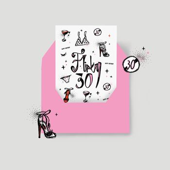 "Flirty 30" - Luxe and lovely birthday card. Joyeux Anniversaire, Carte D'anniversaire 1