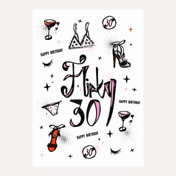 "Flirty 30" - Luxe and lovely birthday card. Joyeux Anniversaire, Carte D'anniversaire 3