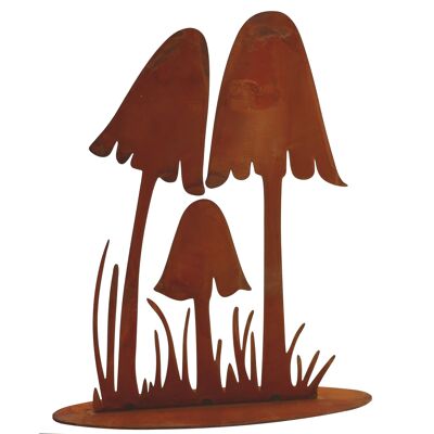 Rust decorative mushrooms on base plate | Autumn decoration ideas made of metal