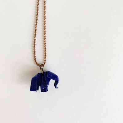 .Classic Elephant Necklace. - Dark Blue - Copper - L: 65cm