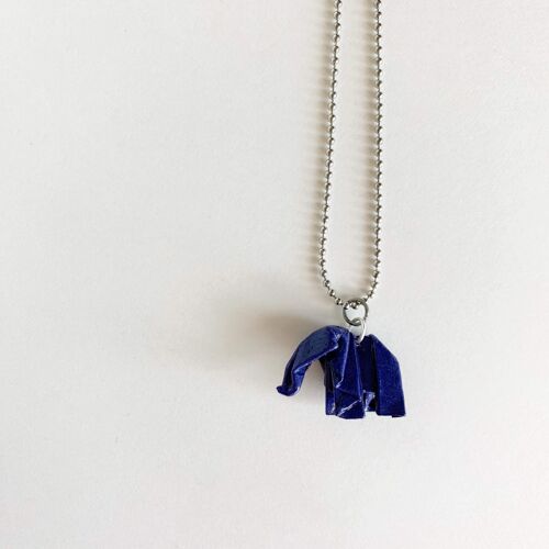 .Classic Elephant Necklace. - Dark Blue - Silverish - L: 65cm