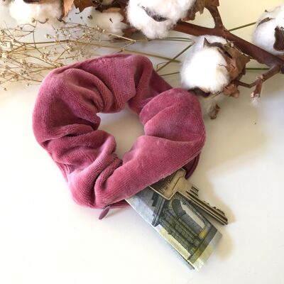 Organic cotton scrunchie VELVET pink with zipper