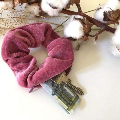 Bio-Baumwoll Scrunchie VELVET rosa mit Reißverschluss