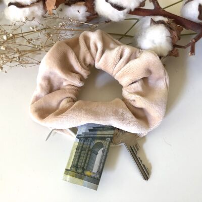 Organic cotton scrunchie VELVET beige with zipper