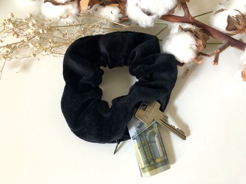 Bio-Baumwoll Scrunchie VELVET schwarz mit Reißverschluss