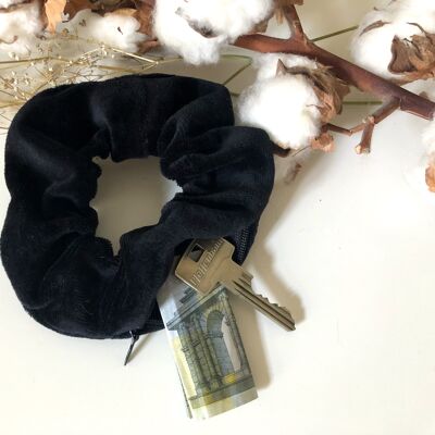 Bio-Baumwoll Scrunchie VELVET schwarz mit Reißverschluss