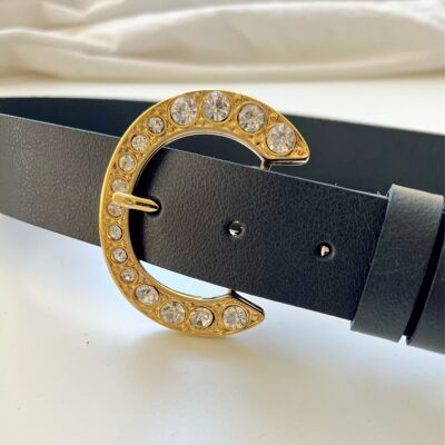 Gold Buckle with Strass, Leather Belt, Women Belt, Handmade Belt, made from Real Genuine Leather, in Greece - Let it Shine