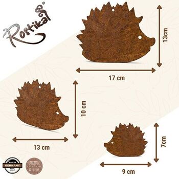 Lot de 3 hérisson déco rouille | Décoration de fenêtre automne | Décoration à suspendre en métal 2