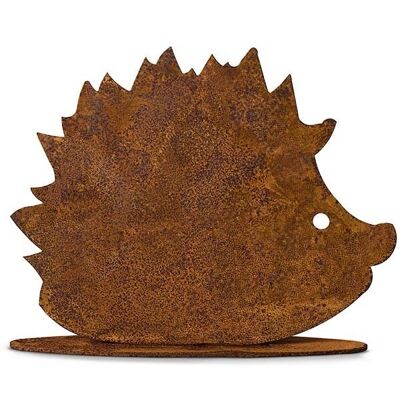 Metal decoration hedgehog figure on base plate | 16cm x 20.5cm | Autumn decoration rust