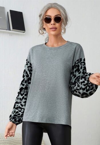 Sweat Basique Léopard Bicolore-Gris 2