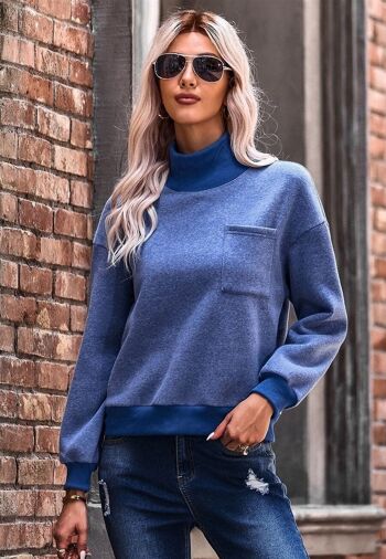 Pull à col roulé avec poche plaquée-Bleu 1