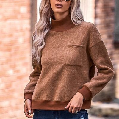 Turtleneck Patch Pocket Sweater-Beige