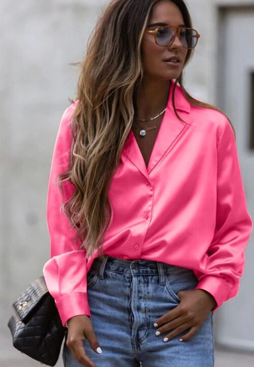 Classic Satin Button Down Shirt-Pink