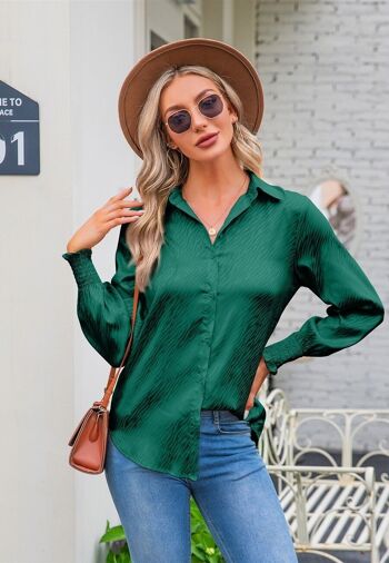 Chemise à manches froncées à motif animalier-Vert 2