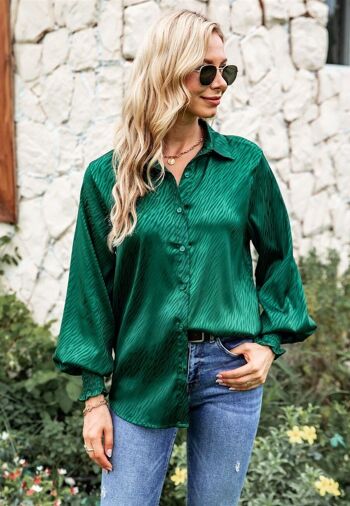 Chemise à manches froncées à motif animalier-Vert 3