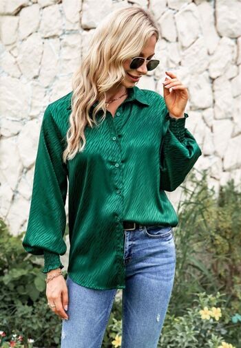Chemise à manches froncées à motif animalier-Vert 4
