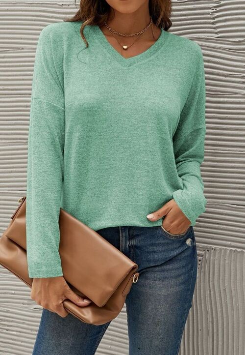 Cozy Drop Shoulder Basic Sweater-Green
