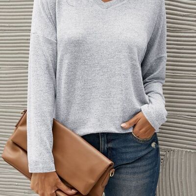 Cozy Drop Shoulder Basic Sweater-Gray