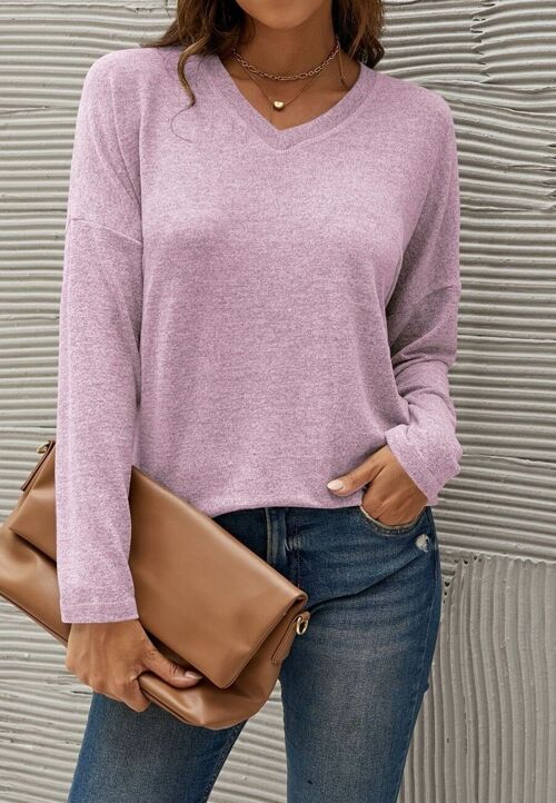 Cozy Drop Shoulder Basic Sweater-Pink