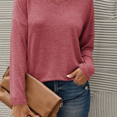 Cozy Drop Shoulder Basic Sweater-Red