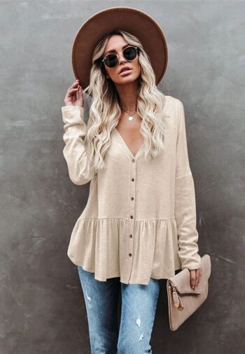 Pull oversize à ourlet péplum-Beige 1