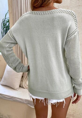 Pull à manches en tricot au crochet texturé-Gris 5