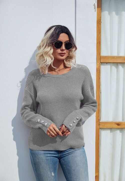 Button Detail Knit Sweater-Gray