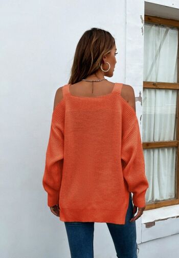 Pull Fente Latérale Epaule Dénudée-Orange 3