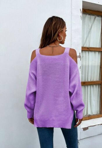 Pull Fente Latérale Epaule Froide-Violet 3