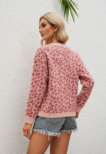 Pull basique en tricot à imprimé léopard-Rose 5