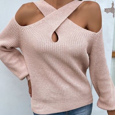 Cross Front Cutout Sweater-Mauve Pink