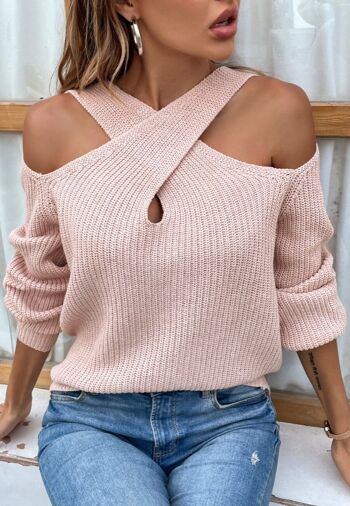 Pull Découpé Croisé Devant-Rose Mauve 4