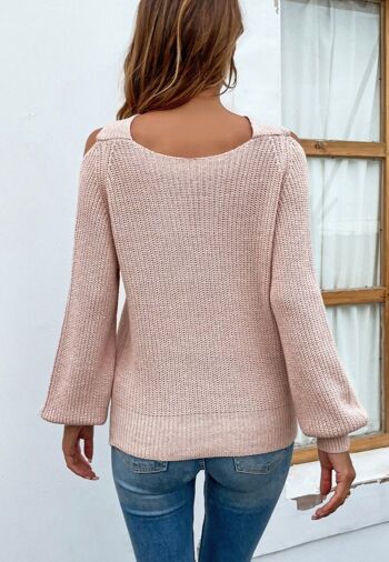 Pull Découpé Croisé Devant-Rose Mauve 5