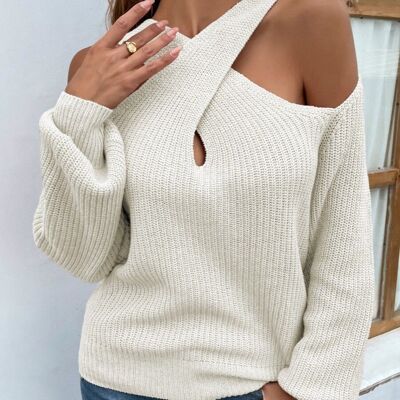 Cross Front Cutout Sweater-White
