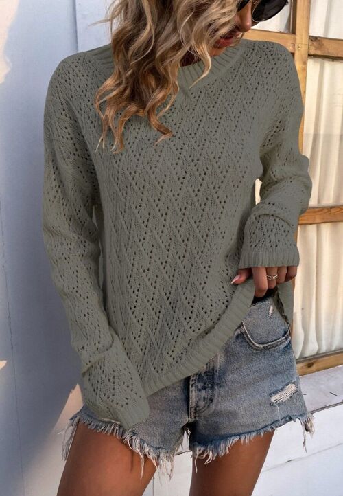 Geometric Knit Light Sweater-Gray