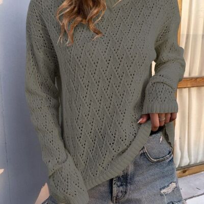 Geometric Knit Light Sweater-Gray