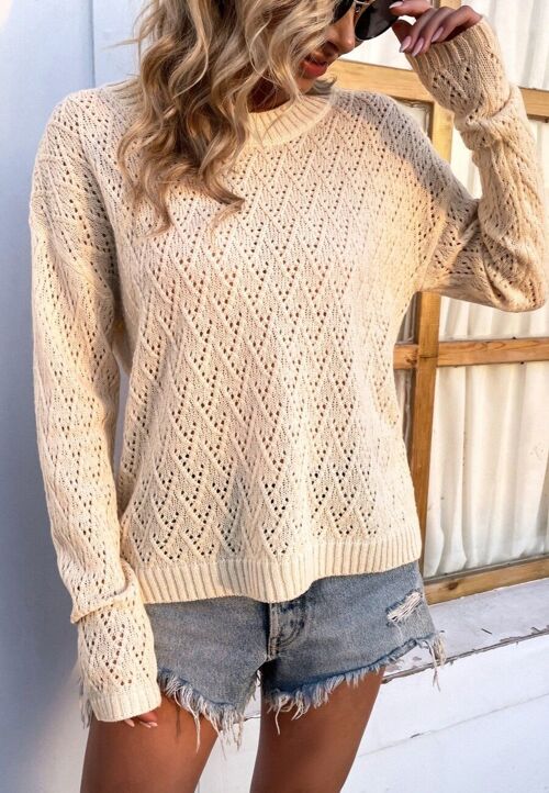 Geometric Knit Light Sweater-Ivory