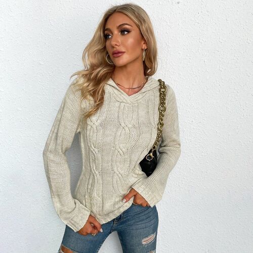 Cable Knit Sailor Collar Sweater-Beige