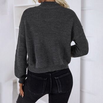 Pull ras du cou à manches zippées-Gris 6