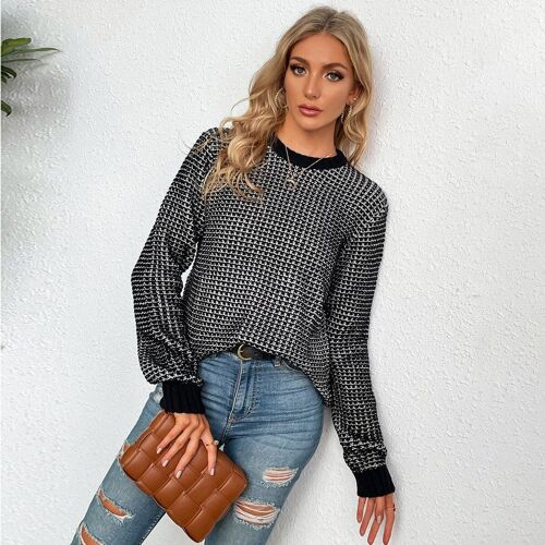 Geometric Print Knit Sweater-Black