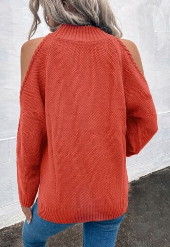 Pull à découpes aux épaules en tricot à chevrons-Orange 5