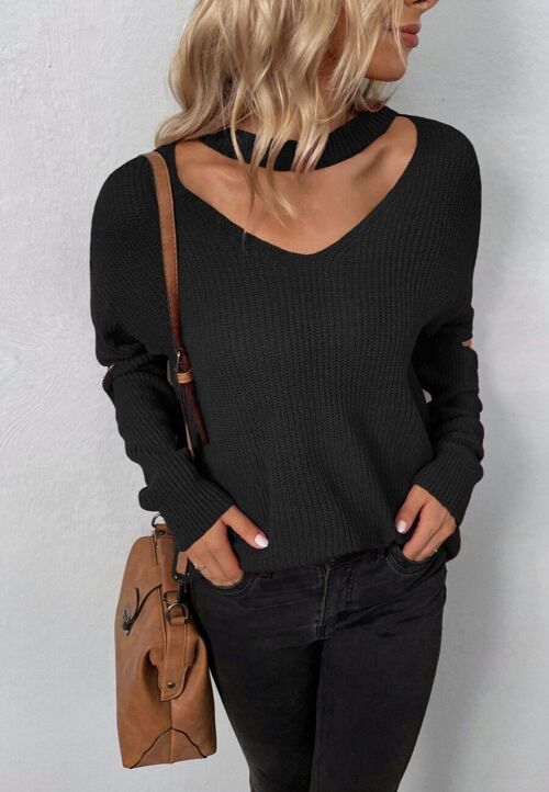 Functional Zipper Sleeve Sweater-Black