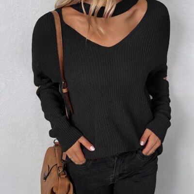 Functional Zipper Sleeve Sweater-Black