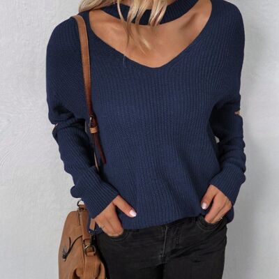 Functional Zipper Sleeve Sweater-Navy