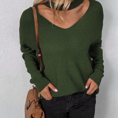 Functional Zipper Sleeve Sweater-Green