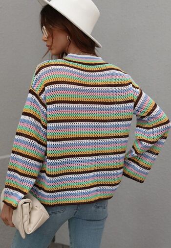 Pull en tricot au crochet à rayures colorées-Noir 2
