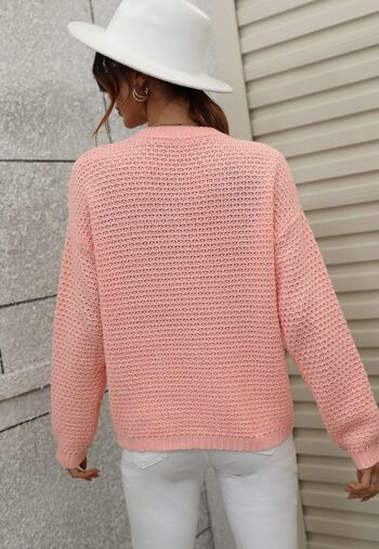 Pull d'automne en tricot texturé uni-Rose 5